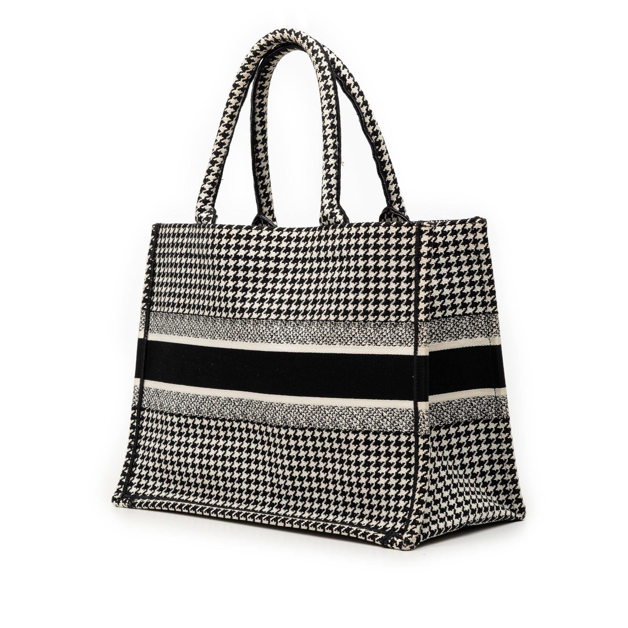 Medium Canvas Houndstooth Embroidered Book Tote - Image 2