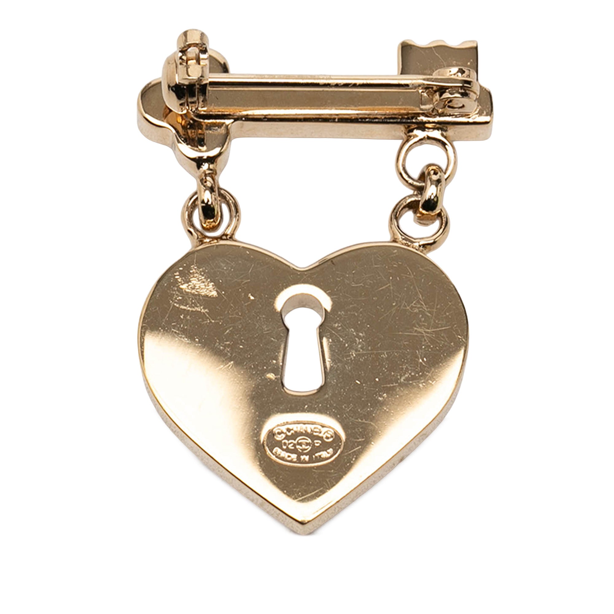 CC Gold Plated Strass Heart Lock and Key Brooch - Image 2
