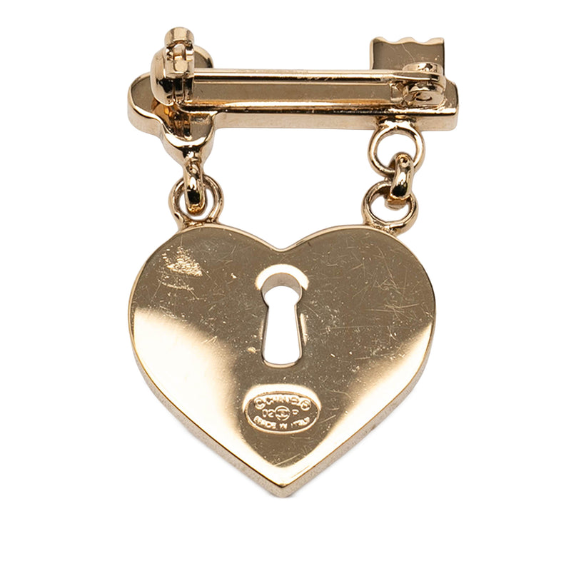 CC Gold Plated Strass Heart Lock and Key Brooch - Image 2
