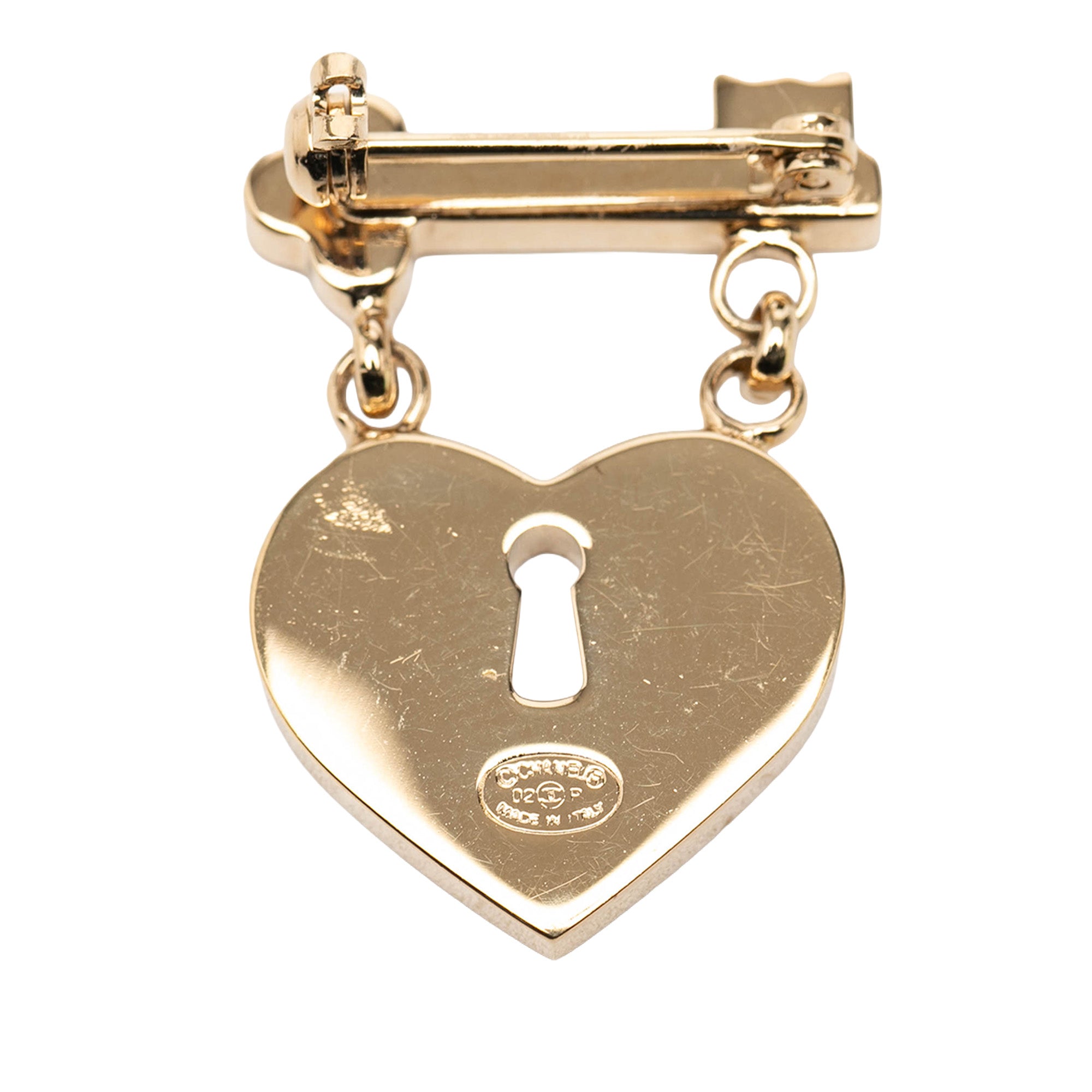 CC Gold Plated Strass Heart Lock and Key Brooch - Image 3