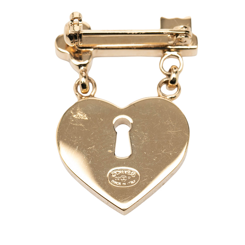 CC Gold Plated Strass Heart Lock and Key Brooch - Image 3