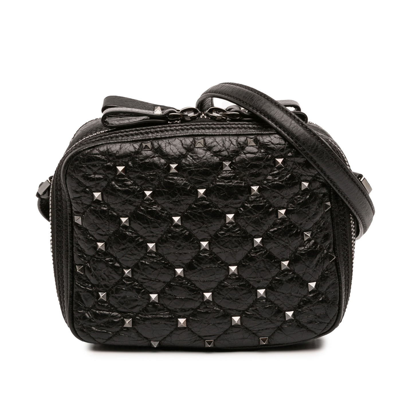 Quilted Crinkled Leather Rockstud Double Zip Camera Bag - Image 1