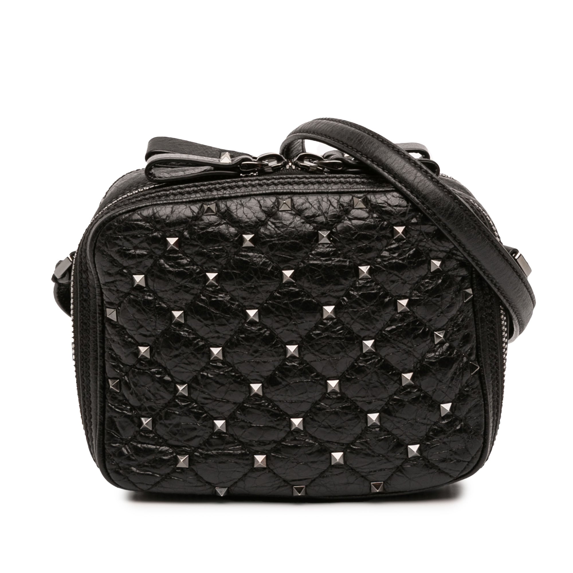 Quilted Crinkled Leather Rockstud Double Zip Camera Bag - Image 1