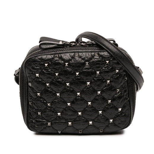 Quilted Crinkled Leather Rockstud Double Zip Camera Bag - Image 1