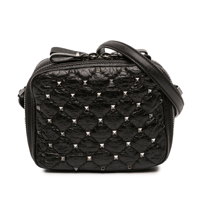 Quilted Crinkled Leather Rockstud Double Zip Camera Bag