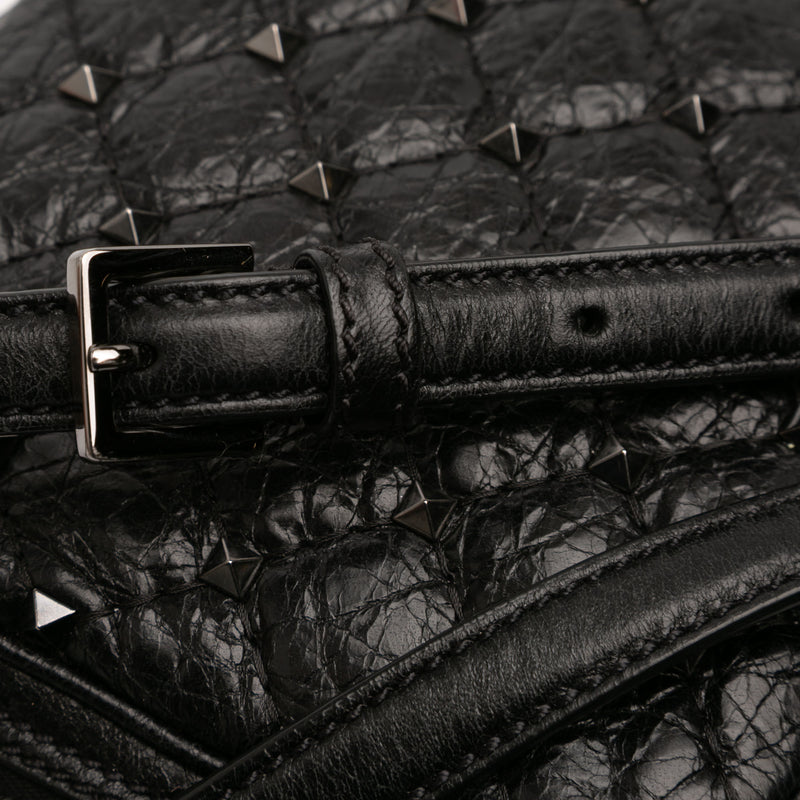 Quilted Crinkled Leather Rockstud Double Zip Camera Bag - Image 11