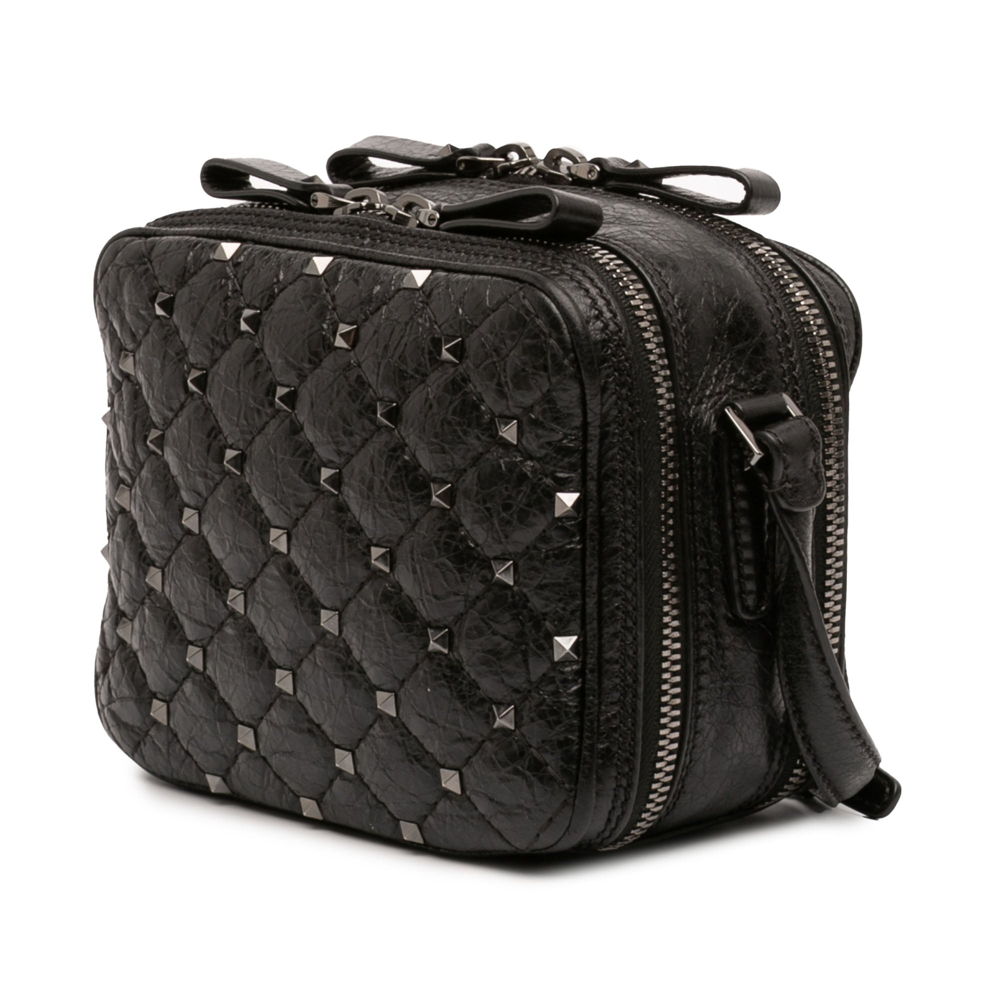 Quilted Crinkled Leather Rockstud Double Zip Camera Bag - Image 2