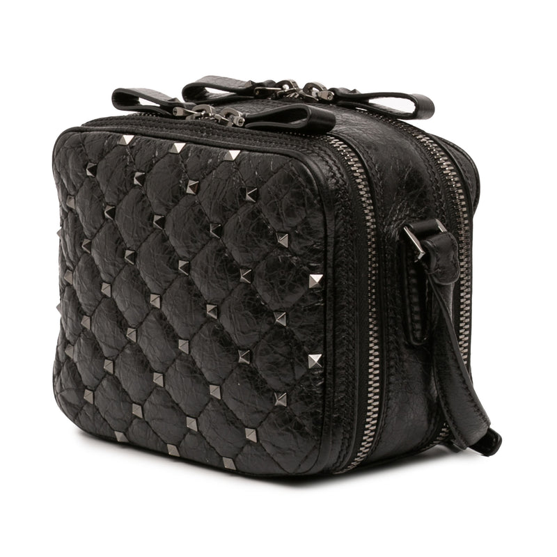 Quilted Crinkled Leather Rockstud Double Zip Camera Bag - Image 2