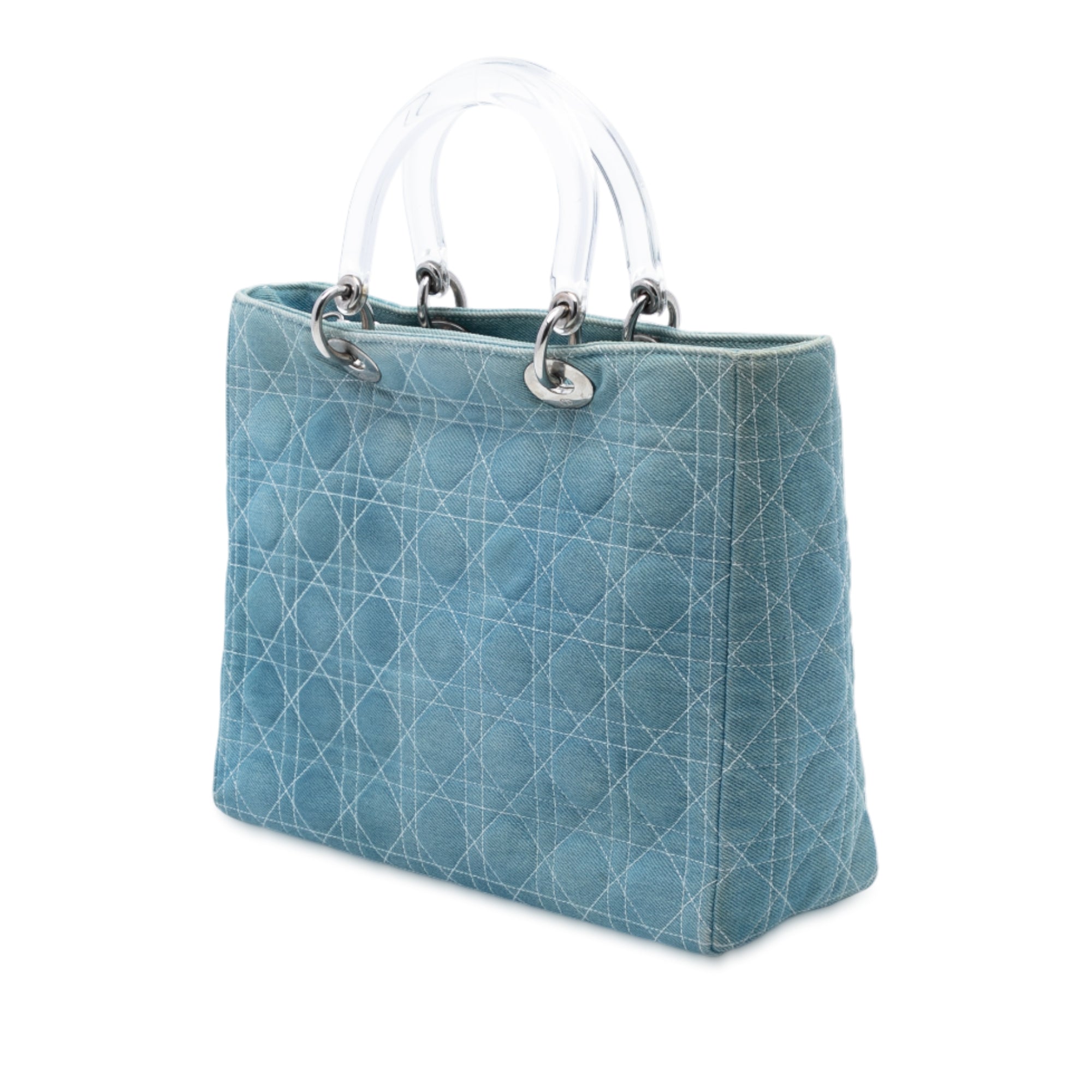 Large Denim Cannage Acrylic Handles Lady Dior - Image 2