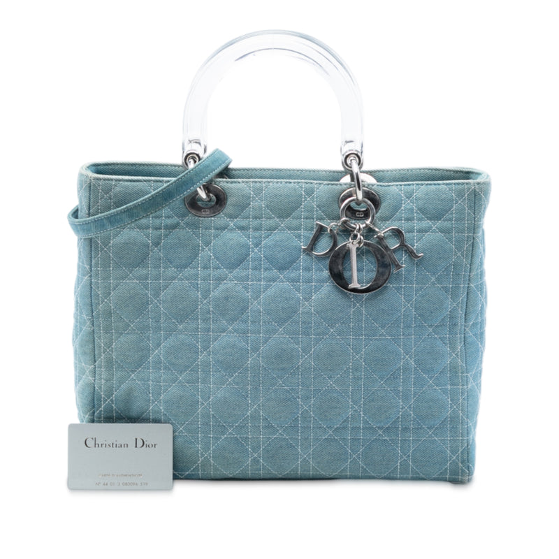 Large Denim Cannage Acrylic Handles Lady Dior - Image 8