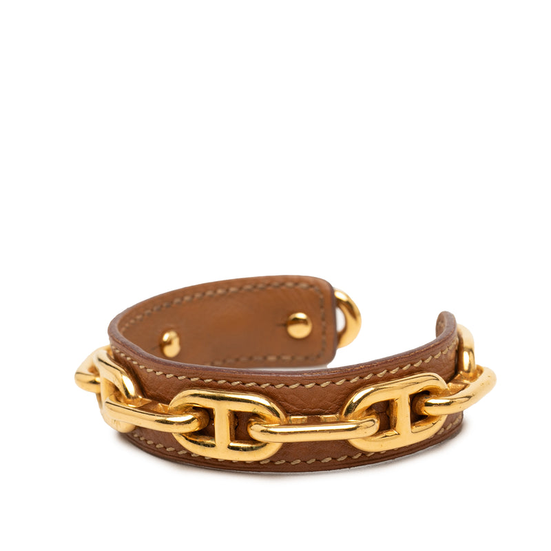 Leather and Gold Plated Chaine d Ancre Cuff Bracelet - Image 2
