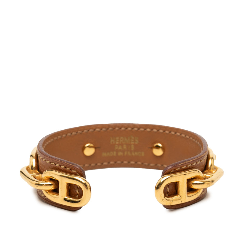Leather and Gold Plated Chaine d Ancre Cuff Bracelet - Image 3