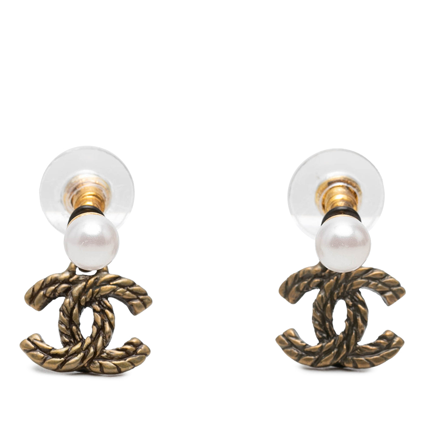 CC Gold Plated Faux Pearl Rope Drop Push Back Earrings - Image 1