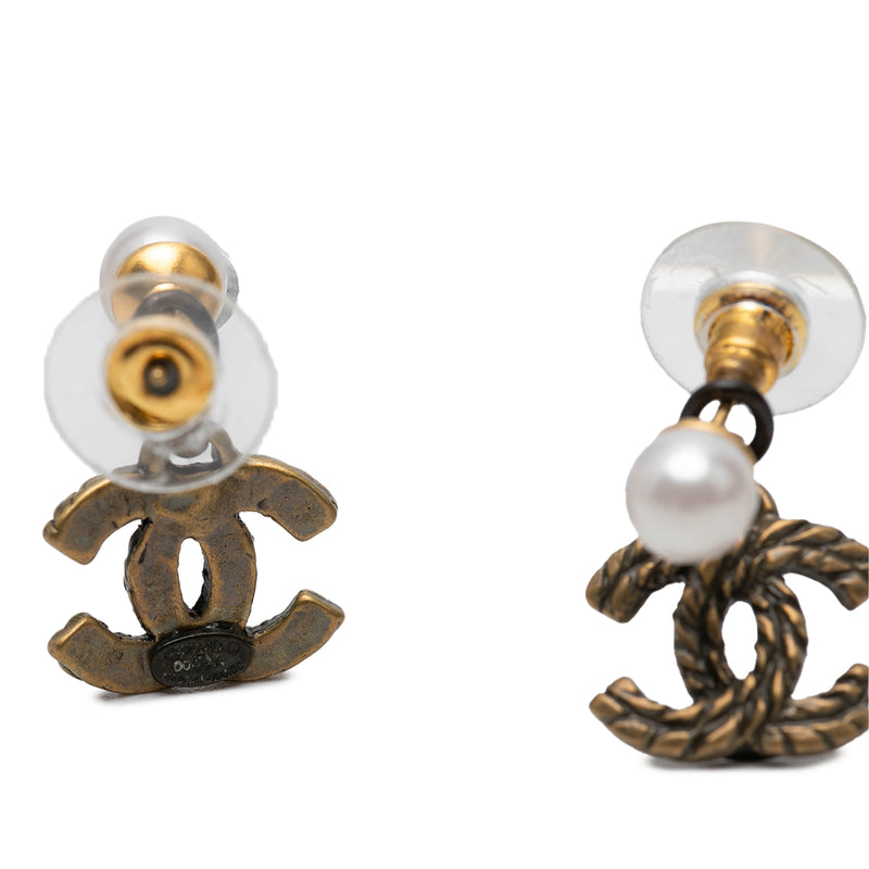CC Gold Plated Faux Pearl Rope Drop Push Back Earrings - Image 3