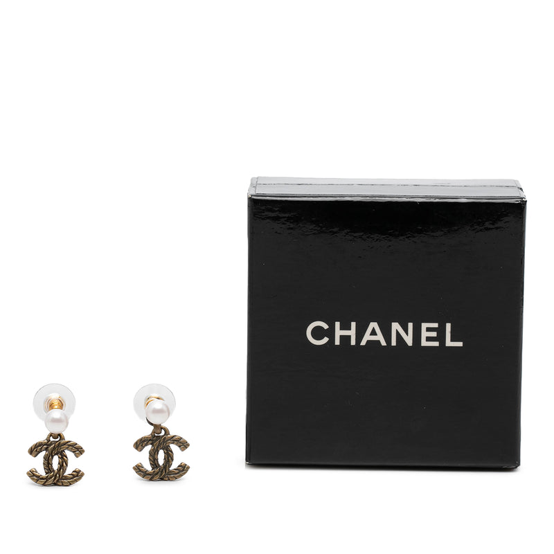 CC Gold Plated Faux Pearl Rope Drop Push Back Earrings - Image 4