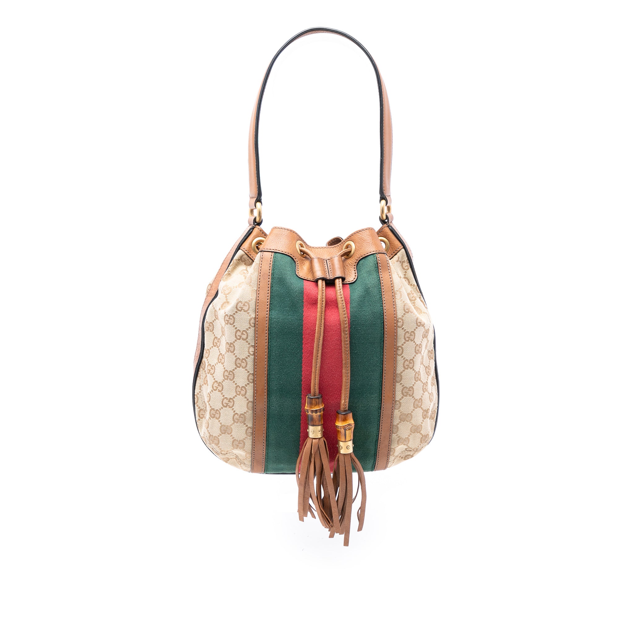 GG Canvas Web Rania Drawstring Hobo - Image 1
