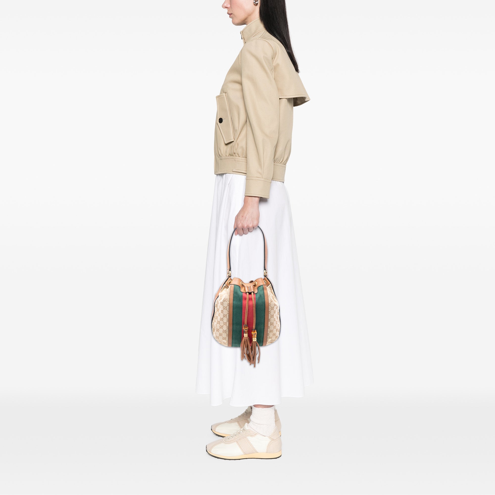 GG Canvas Web Rania Drawstring Hobo - Image 7