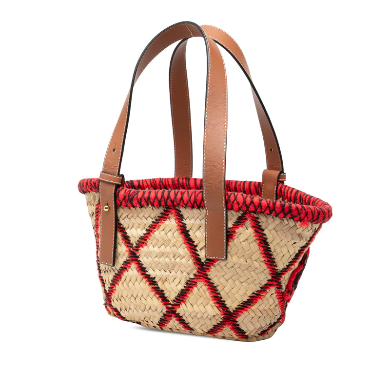 Small Raffia Animal Embroidered Anagram Basket Tote - Image 2