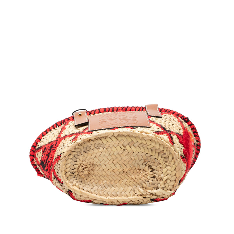 Small Raffia Animal Embroidered Anagram Basket Tote - Image 3