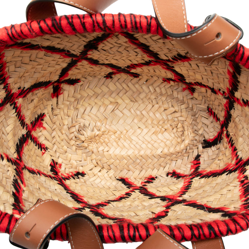 Small Raffia Animal Embroidered Anagram Basket Tote - Image 4