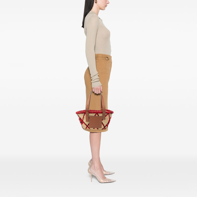 Small Raffia Animal Embroidered Anagram Basket Tote - Image 6