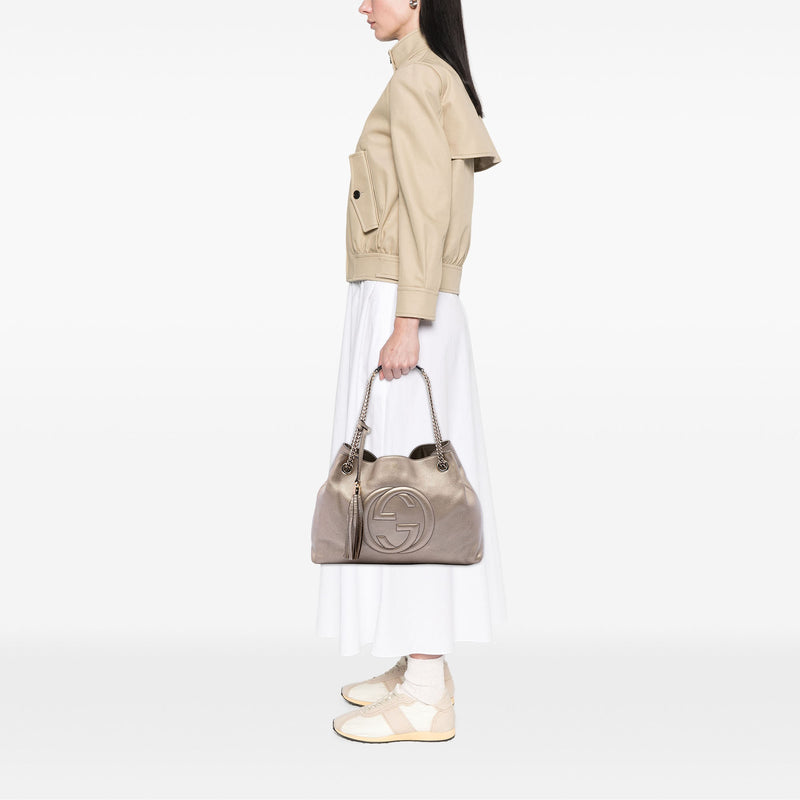Medium Metallic Calfskin Soho Chain Tote - Image 6