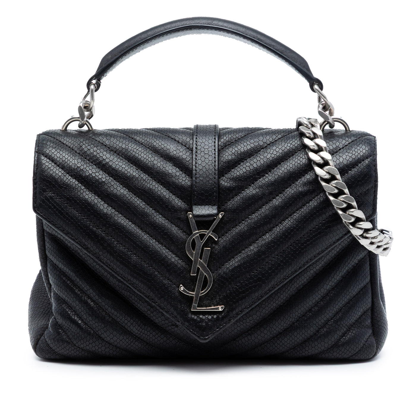 Medium Chevron Embossed Leather Monogram College Satchel - Image 1