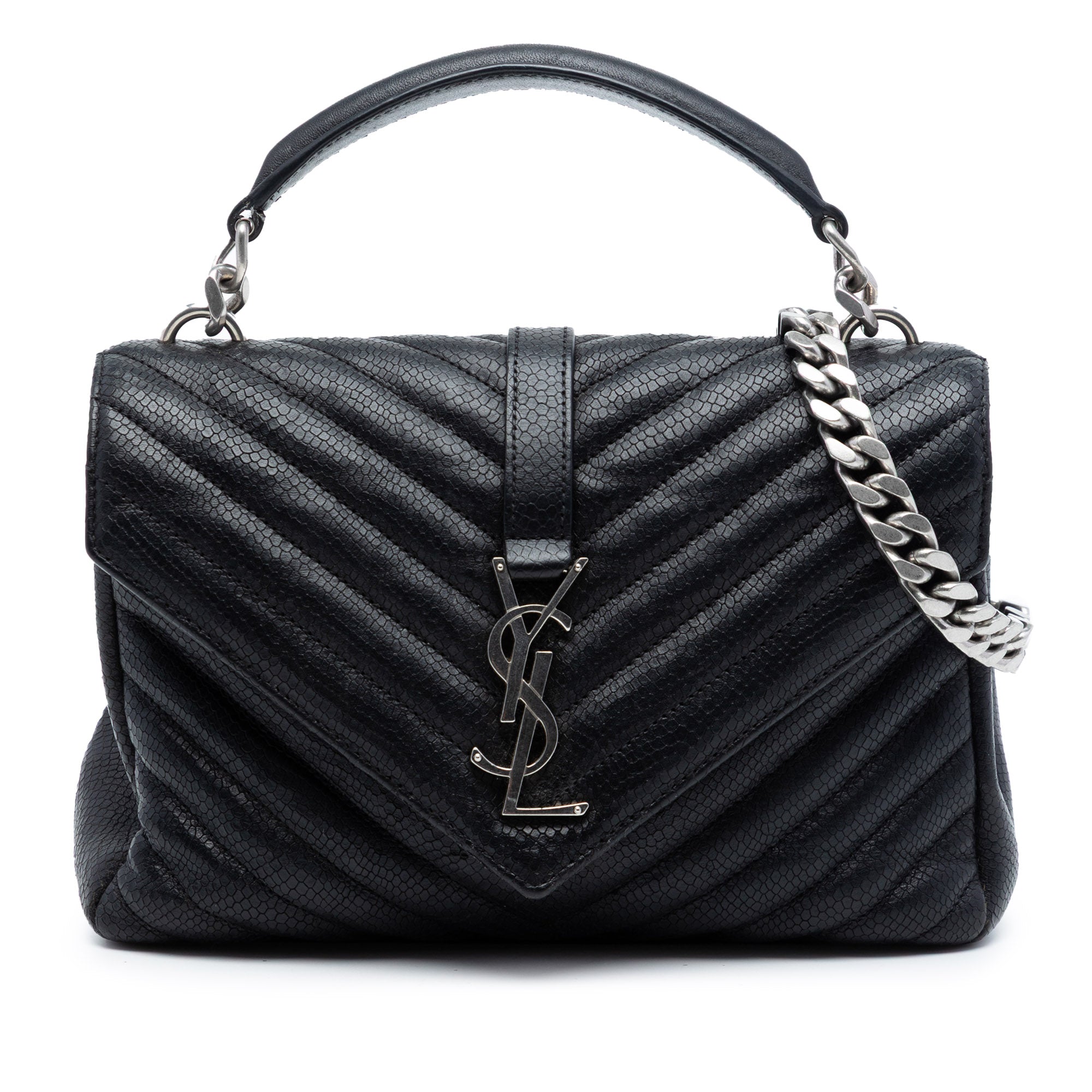 Medium Chevron Embossed Leather Monogram College Satchel - Image 1