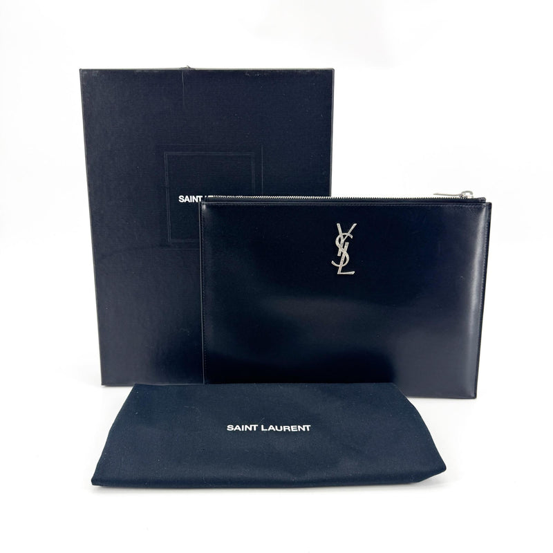 Saint Laurent Classic Monogram Wristlet Leather Black Calfskin Bag