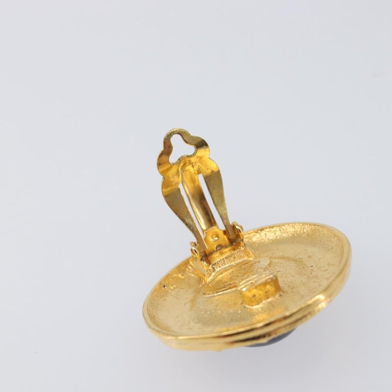 Chanel Vintage Cc Round Clip-On Metal With Gripoix Gold Bijoux