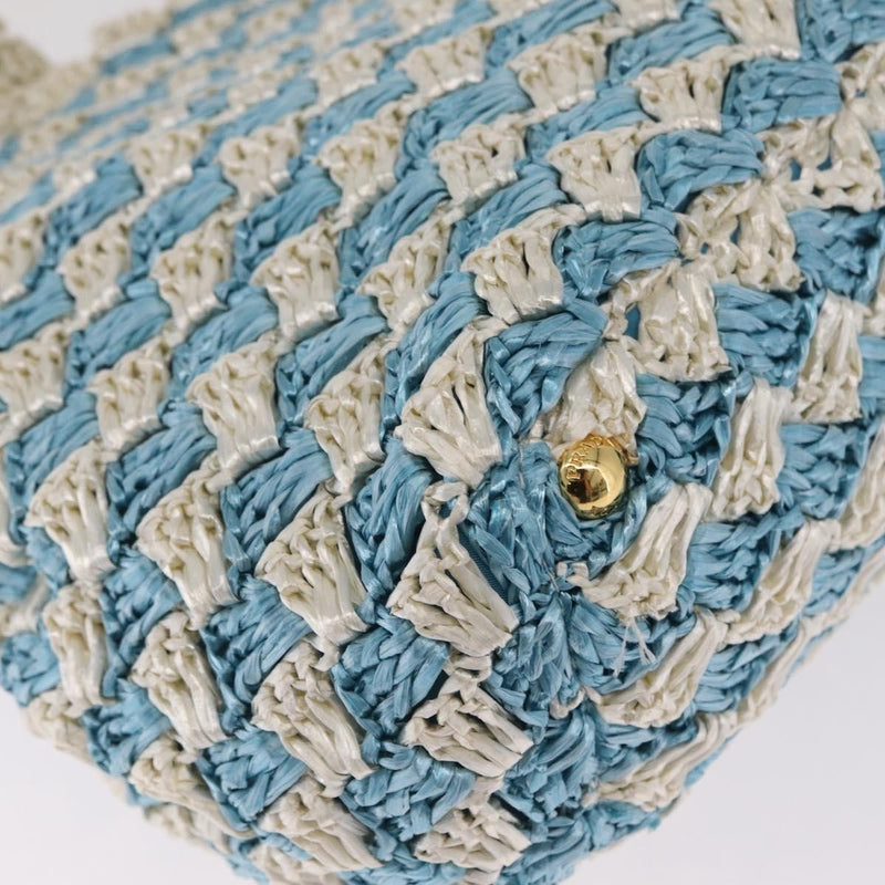Prada Open Raffia Blue Wood Bag