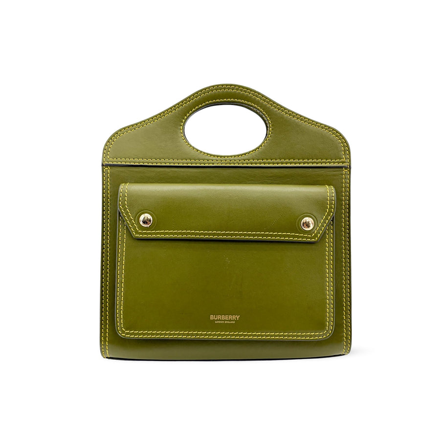 Burberry Title Pocket Leather Green Calfskin Bag
