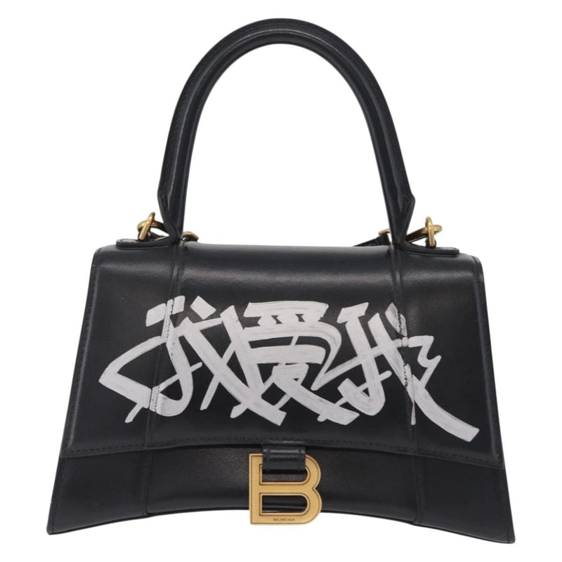 Balenciaga Graffiti Hourglass Top Handle Leather Black Bag