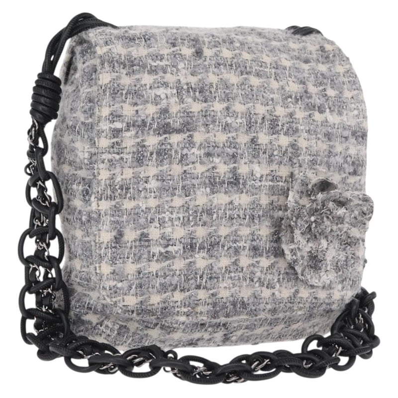 Chanel Camellia Messenger Tweed Gray Cotton