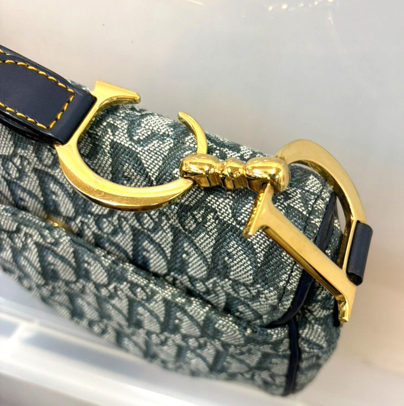 Christian Dior Saddle Oblique Canvas Navy Bag