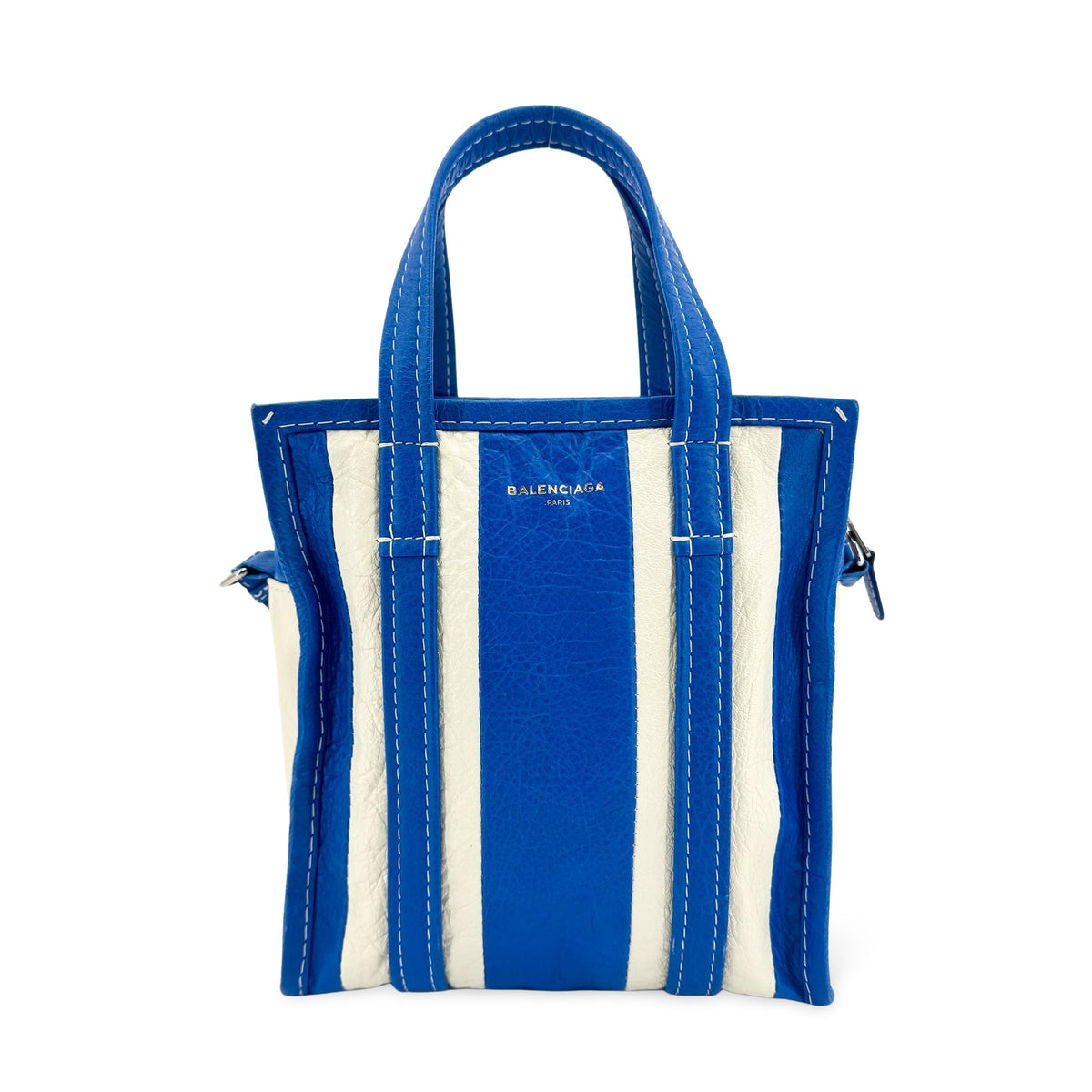 Balenciaga Bazar Striped Leather Blue Bag