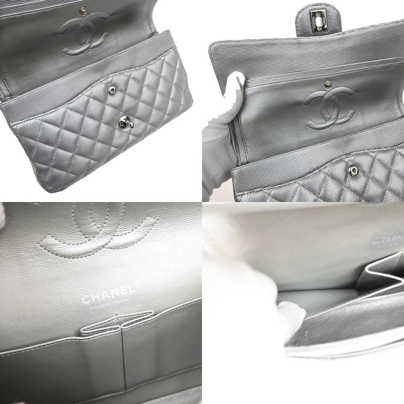 Chanel Classic Timeless Double Flap Pixel Effect Quilted Calfskin Silver Leather Bag