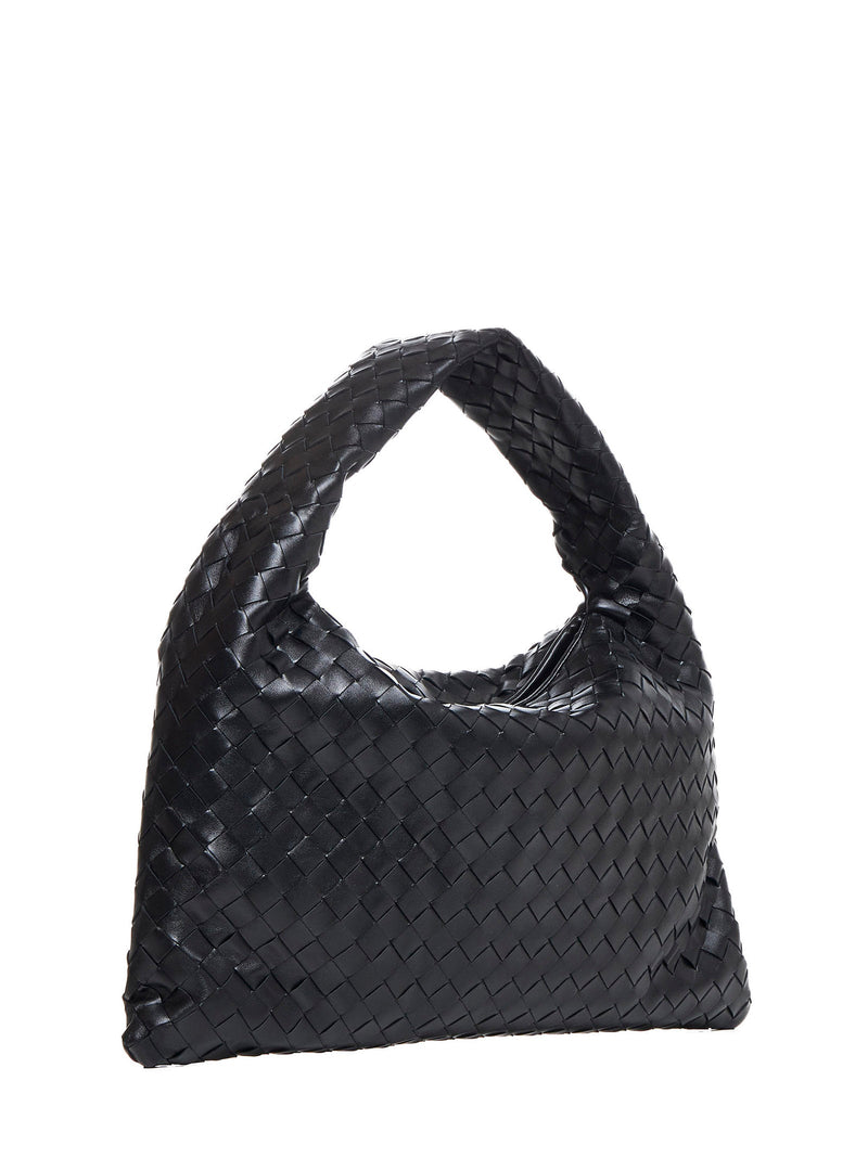 Bottega Veneta Intrecciato Shoulder Bag — Black Calfskin