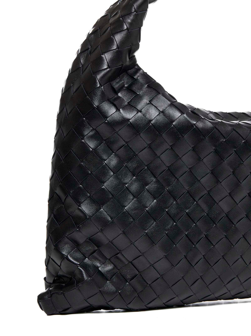 Bottega Veneta Intrecciato Shoulder Bag — Black Calfskin