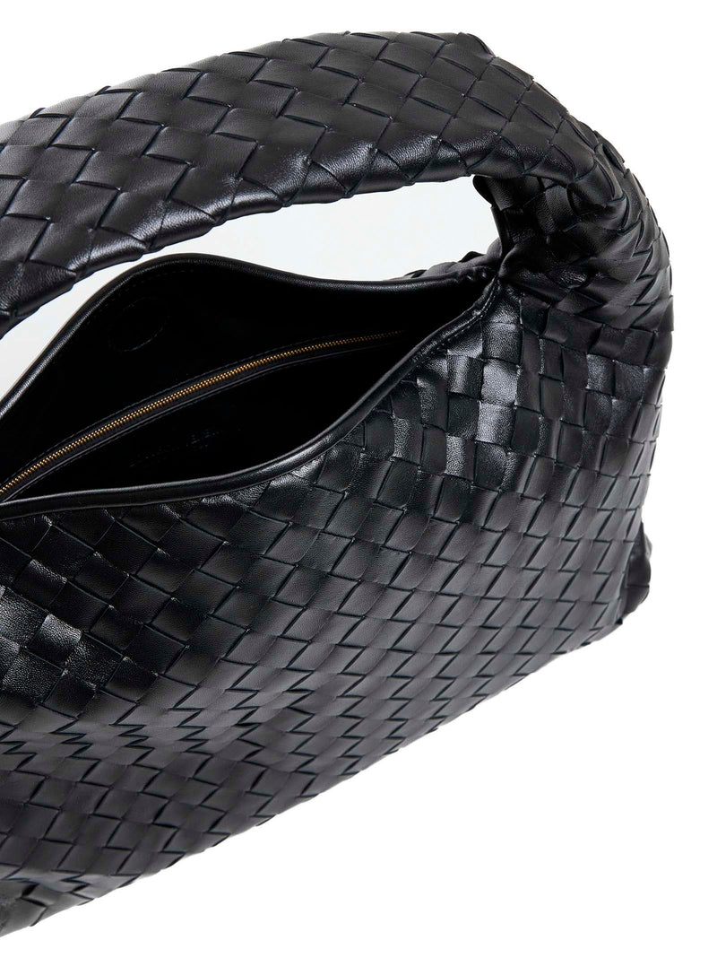 Bottega Veneta Intrecciato Shoulder Bag — Black Calfskin