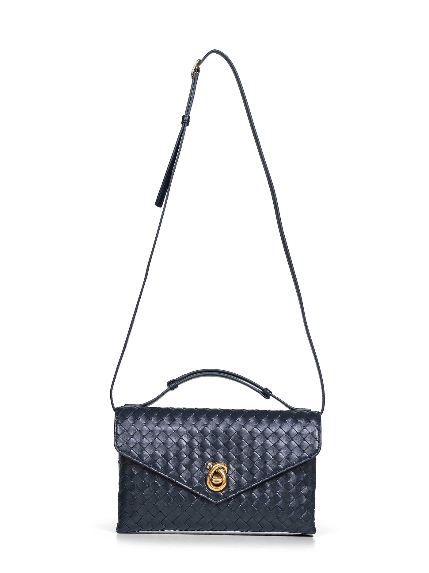 Bottega Veneta Knot Lock Crossbody Bag — Midnight Blue Lambskin