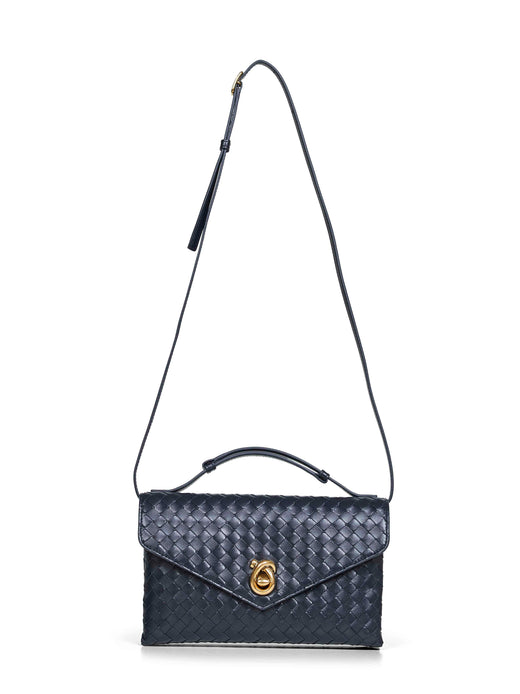 Bottega Veneta Knot Lock Crossbody Bag — Midnight Blue Lambskin