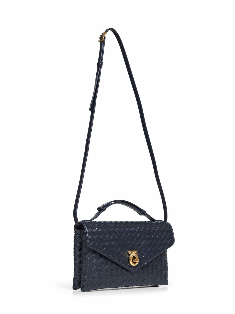 Bottega Veneta Knot Lock Crossbody Bag — Midnight Blue Lambskin