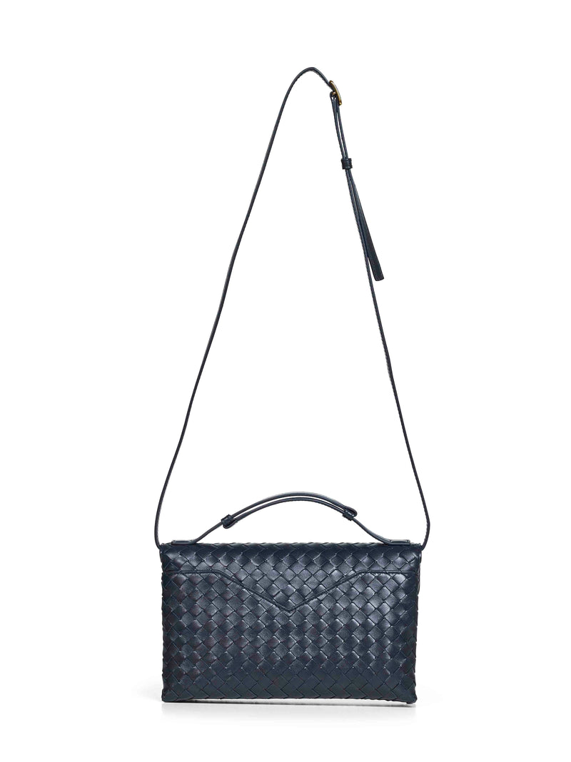 Bottega Veneta Knot Lock Crossbody Bag — Midnight Blue Lambskin