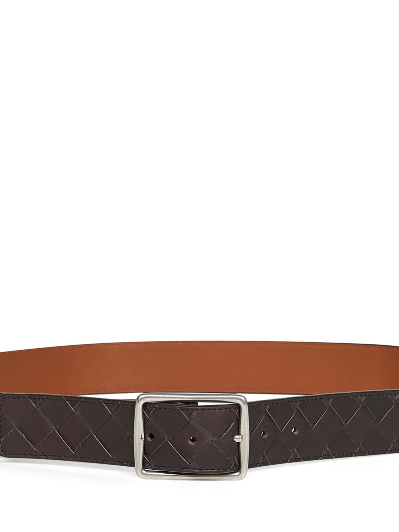 Bottega Veneta Reversible Intrecciato Calfskin Belt — Brown
