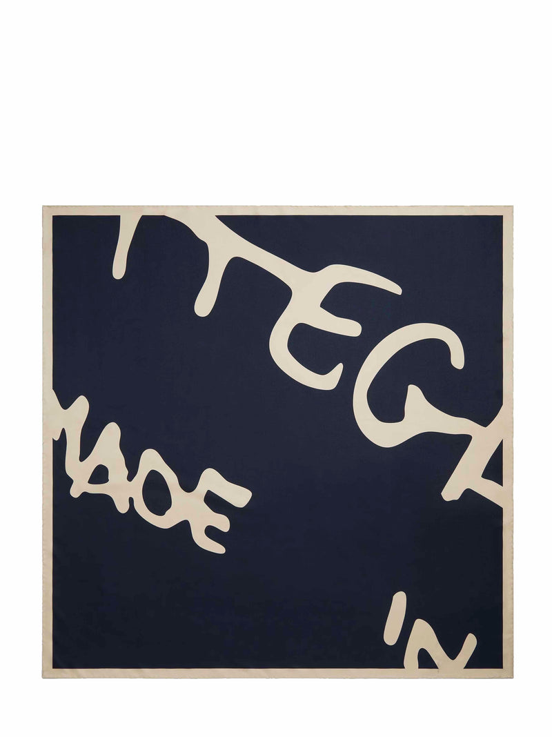 Bottega Veneta Graphic Print Silk Scarf — Navy Scarfs