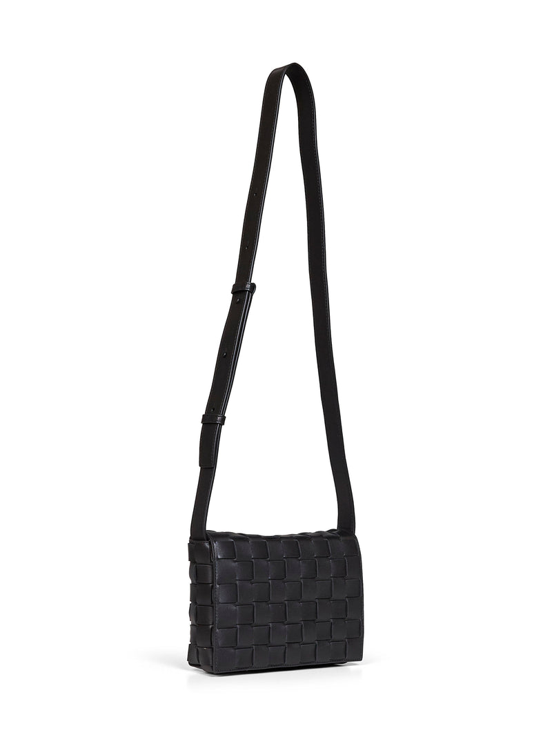 Bottega Veneta Woven Intrecciato Calfskin Crossbody Bag — Black Calf Leather