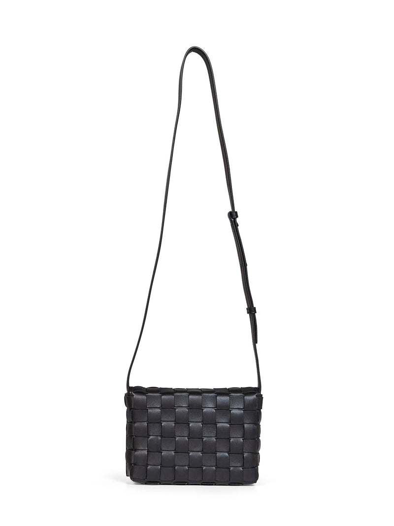 Bottega Veneta Woven Intrecciato Calfskin Crossbody Bag — Black Calf Leather
