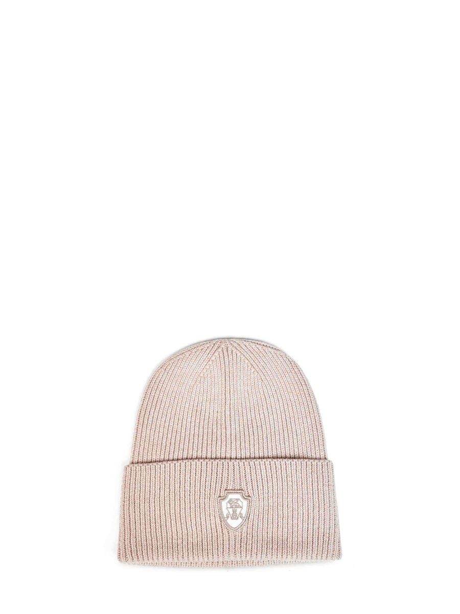 Brunello Cucinelli M12541379-C9991 Cashmere Ribbed Beanie — Beige Beanies