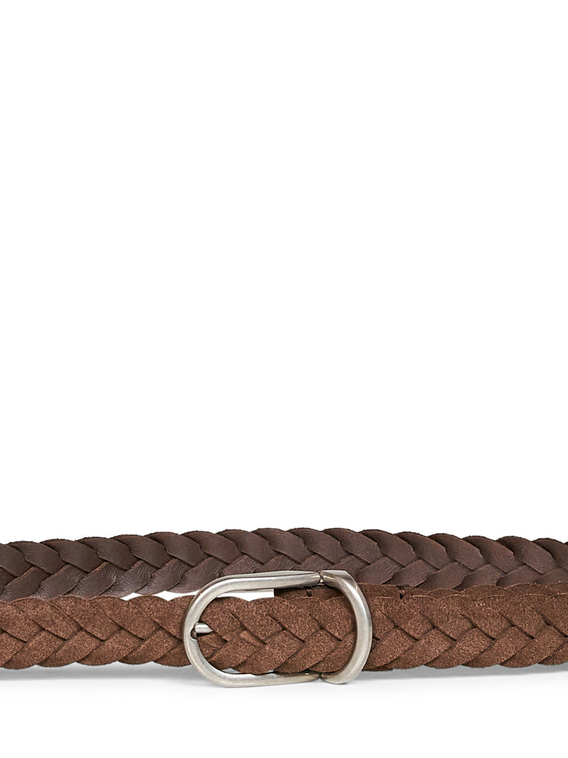 Brunello Cucinelli Woven Suede Belt — Brown Calf Leather
